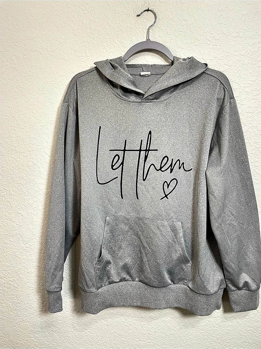 Let Them Gray Hoodie L Heart Graphic Pullover Sweatshirt Motivational